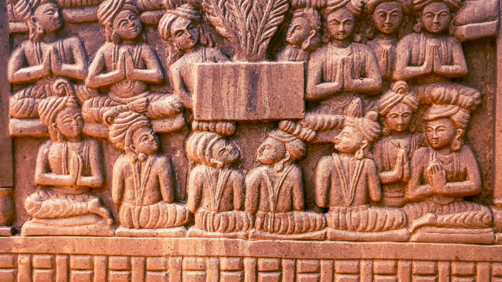 a carved sculptures in the wall