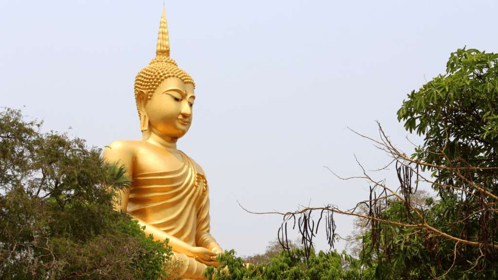 a large golden buddha structure